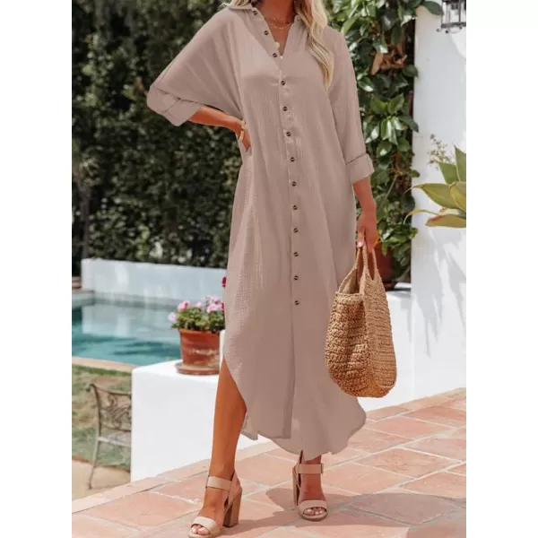 Dokotoo Women Elegant Casual Summer Spring Button Down Front Long Sleeve Maxi Dress Long Cardigan Cover Ups Shirt Dresses