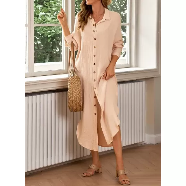 Dokotoo Women Elegant Casual Summer Spring Button Down Front Long Sleeve Maxi Dress Long Cardigan Cover Ups Shirt Dresses