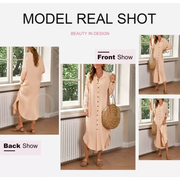 Dokotoo Women Elegant Casual Summer Spring Button Down Front Long Sleeve Maxi Dress Long Cardigan Cover Ups Shirt Dresses