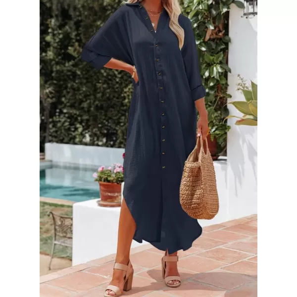 Dokotoo Women Elegant Casual Summer Spring Button Down Front Long Sleeve Maxi Dress Long Cardigan Cover Ups Shirt Dresses