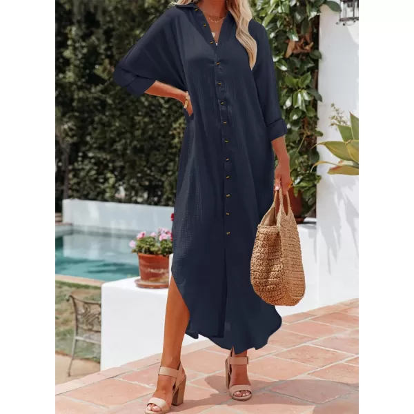Dokotoo Women Elegant Casual Summer Spring Button Down Front Long Sleeve Maxi Dress Long Cardigan Cover Ups Shirt Dresses