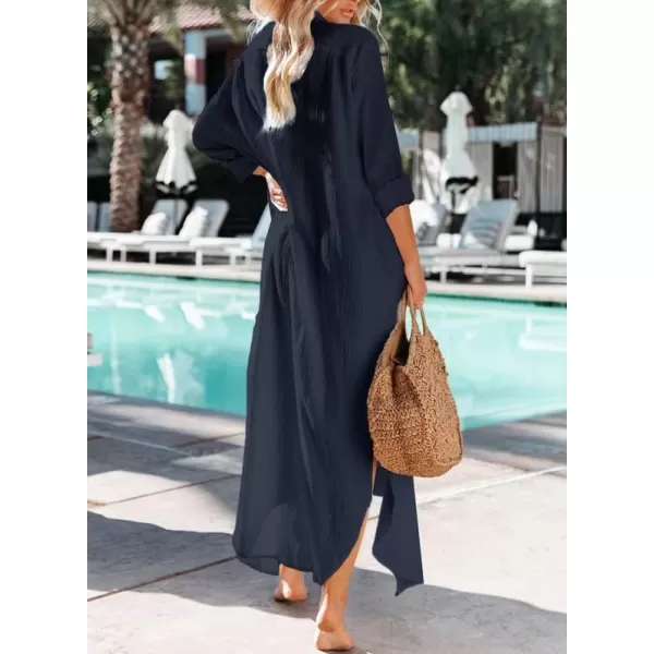 Dokotoo Women Elegant Casual Summer Spring Button Down Front Long Sleeve Maxi Dress Long Cardigan Cover Ups Shirt Dresses