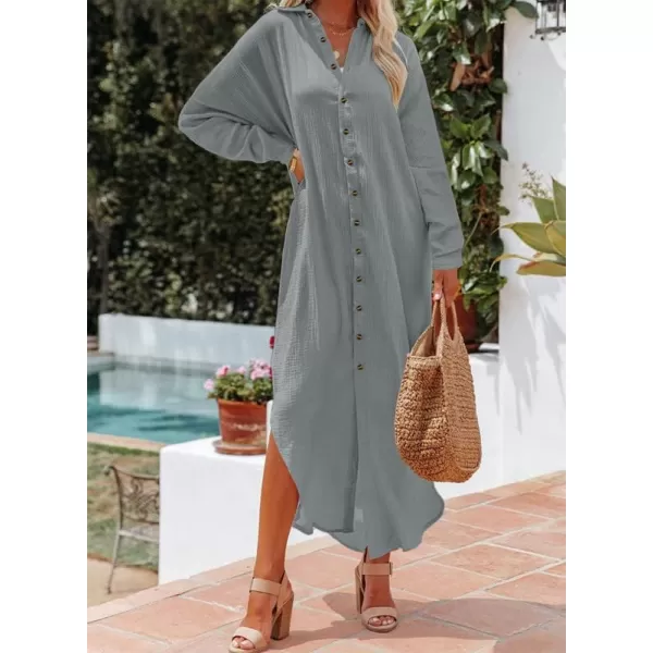 Dokotoo Women Elegant Casual Summer Spring Button Down Front Long Sleeve Maxi Dress Long Cardigan Cover Ups Shirt Dresses