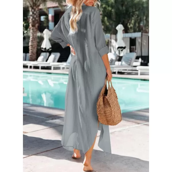 Dokotoo Women Elegant Casual Summer Spring Button Down Front Long Sleeve Maxi Dress Long Cardigan Cover Ups Shirt Dresses