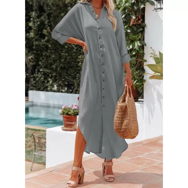 Dokotoo Women Elegant Casual Summer Spring Button Down Front Long Sleeve Maxi Dress Long Cardigan Cover Ups Shirt Dresses