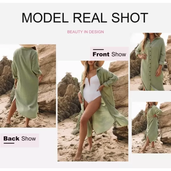 Dokotoo Women Elegant Casual Summer Spring Button Down Front Long Sleeve Maxi Dress Long Cardigan Cover Ups Shirt Dresses