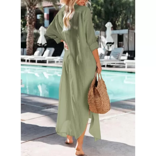 Dokotoo Women Elegant Casual Summer Spring Button Down Front Long Sleeve Maxi Dress Long Cardigan Cover Ups Shirt Dresses