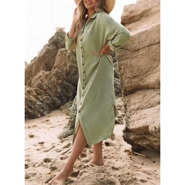 Dokotoo Women Elegant Casual Summer Spring Button Down Front Long Sleeve Maxi Dress Long Cardigan Cover Ups Shirt Dresses