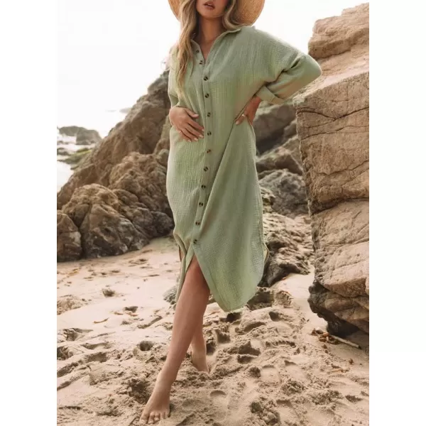 Dokotoo Women Elegant Casual Summer Spring Button Down Front Long Sleeve Maxi Dress Long Cardigan Cover Ups Shirt Dresses