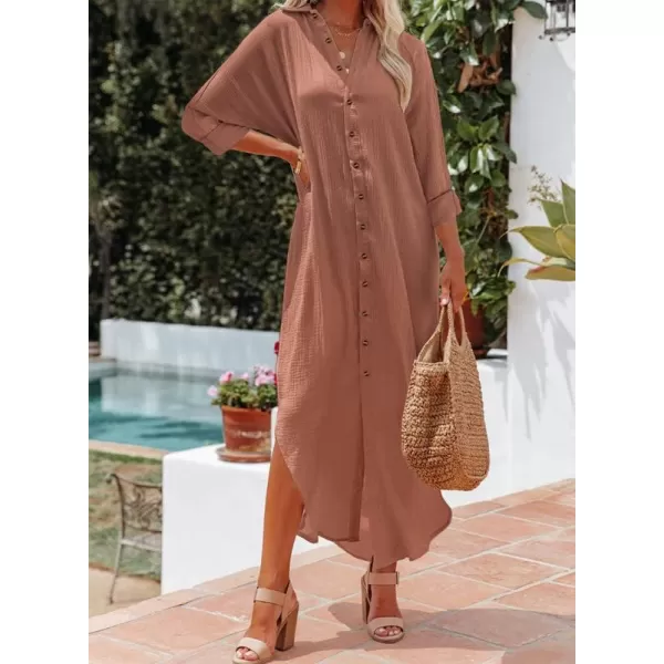 Dokotoo Women Elegant Casual Summer Spring Button Down Front Long Sleeve Maxi Dress Long Cardigan Cover Ups Shirt Dresses