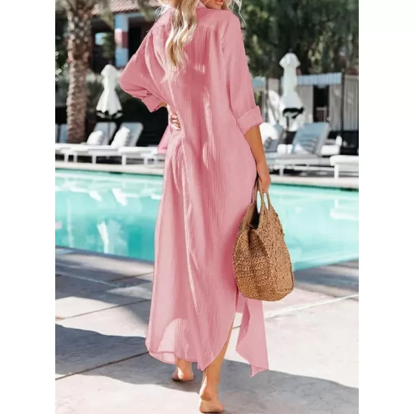 Dokotoo Women Elegant Casual Summer Spring Button Down Front Long Sleeve Maxi Dress Long Cardigan Cover Ups Shirt Dresses