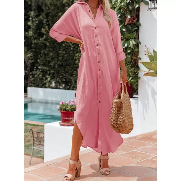 Dokotoo Women Elegant Casual Summer Spring Button Down Front Long Sleeve Maxi Dress Long Cardigan Cover Ups Shirt Dresses