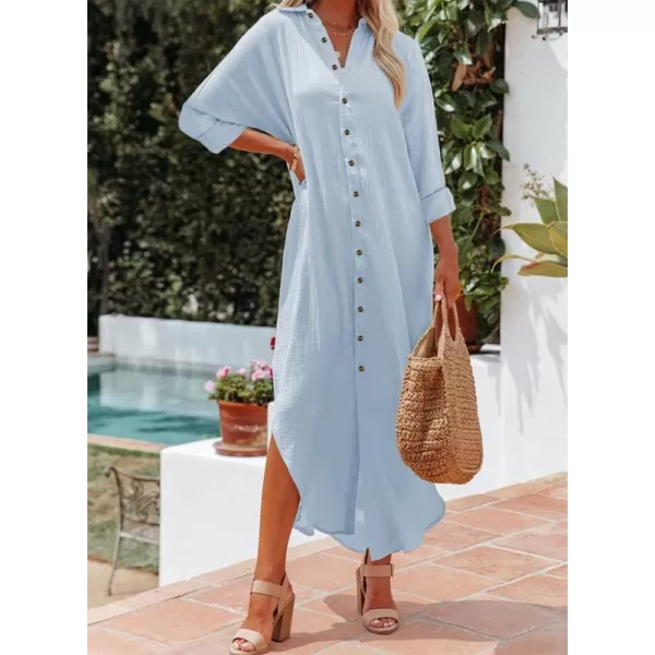 Dokotoo Women Elegant Casual Summer Spring Button Down Front Long Sleeve Maxi Dress Long Cardigan Cover Ups Shirt Dresses