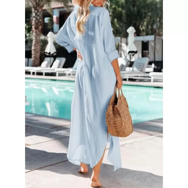 Dokotoo Women Elegant Casual Summer Spring Button Down Front Long Sleeve Maxi Dress Long Cardigan Cover Ups Shirt Dresses