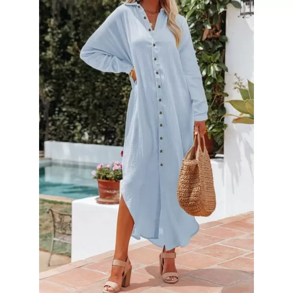 Dokotoo Women Elegant Casual Summer Spring Button Down Front Long Sleeve Maxi Dress Long Cardigan Cover Ups Shirt Dresses