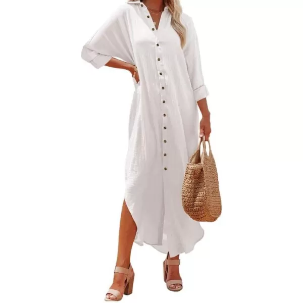 Dokotoo Women Elegant Casual Summer Spring Button Down Front Long Sleeve Maxi Dress Long Cardigan Cover Ups Shirt Dresses