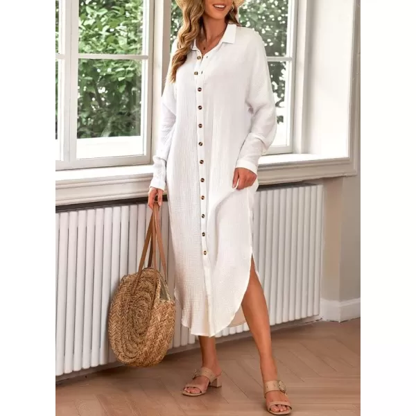 Dokotoo Women Elegant Casual Summer Spring Button Down Front Long Sleeve Maxi Dress Long Cardigan Cover Ups Shirt Dresses