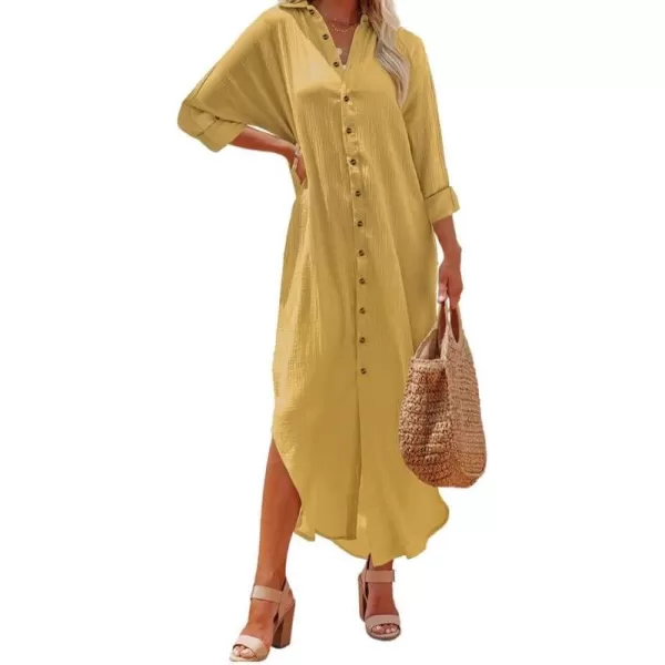 Dokotoo Women Elegant Casual Summer Spring Button Down Front Long Sleeve Maxi Dress Long Cardigan Cover Ups Shirt Dresses