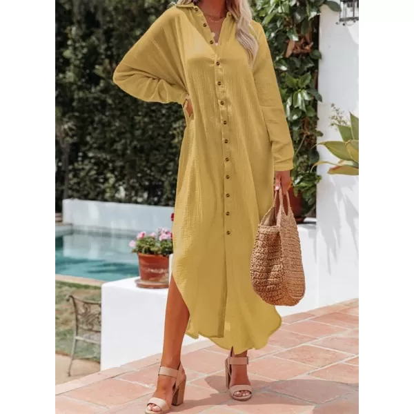 Dokotoo Women Elegant Casual Summer Spring Button Down Front Long Sleeve Maxi Dress Long Cardigan Cover Ups Shirt Dresses