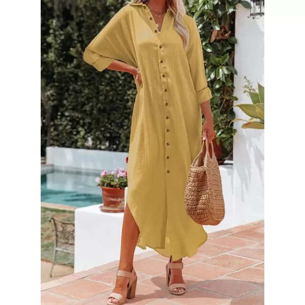 Dokotoo Women Elegant Casual Summer Spring Button Down Front Long Sleeve Maxi Dress Long Cardigan Cover Ups Shirt Dresses
