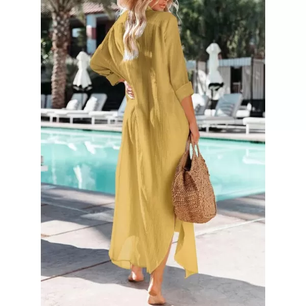 Dokotoo Women Elegant Casual Summer Spring Button Down Front Long Sleeve Maxi Dress Long Cardigan Cover Ups Shirt Dresses