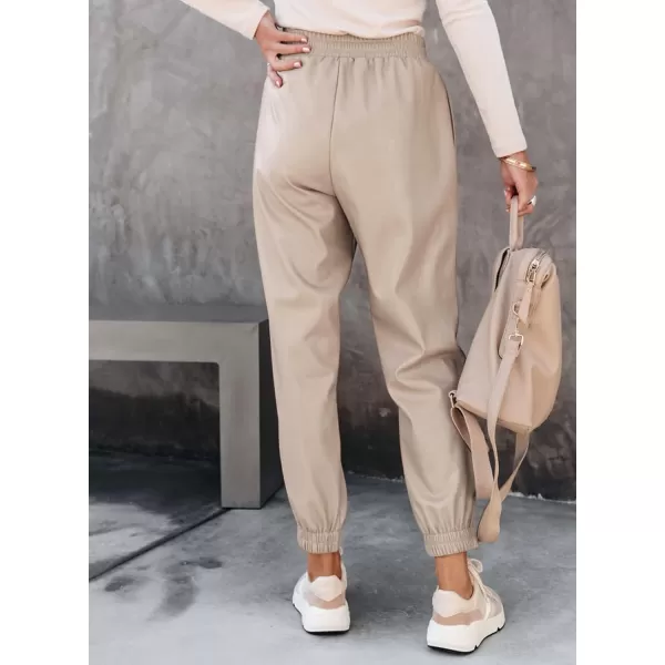 Dokotoo Women Leather Jogger Pants 2023 High Waisted Trendy Baggy Leather Cargo Pants