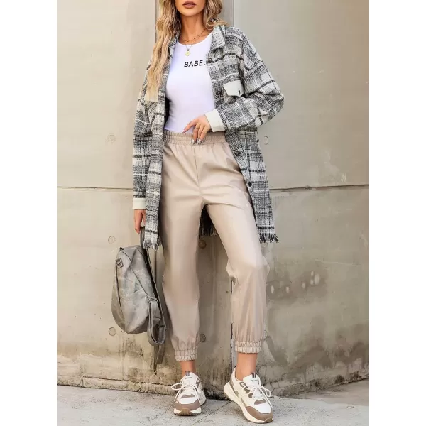 Dokotoo Women Leather Jogger Pants 2023 High Waisted Trendy Baggy Leather Cargo Pants