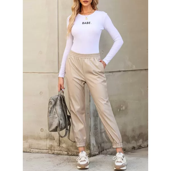 Dokotoo Women Leather Jogger Pants 2023 High Waisted Trendy Baggy Leather Cargo Pants