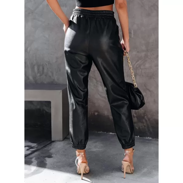 Dokotoo Women Leather Jogger Pants 2023 High Waisted Trendy Baggy Leather Cargo Pants