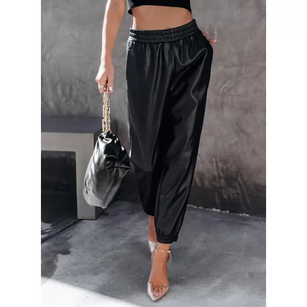 Dokotoo Women Leather Jogger Pants 2023 High Waisted Trendy Baggy Leather Cargo Pants
