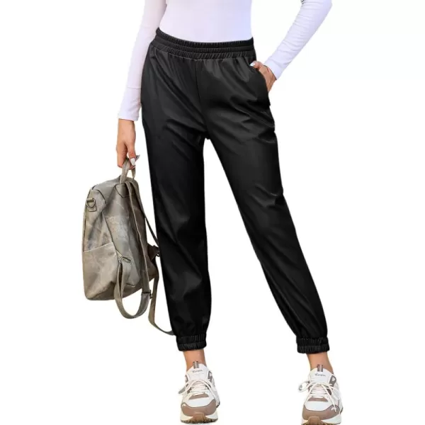 Dokotoo Women Leather Jogger Pants 2023 High Waisted Trendy Baggy Leather Cargo Pants