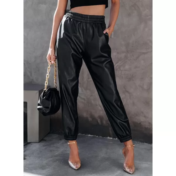 Dokotoo Women Leather Jogger Pants 2023 High Waisted Trendy Baggy Leather Cargo Pants