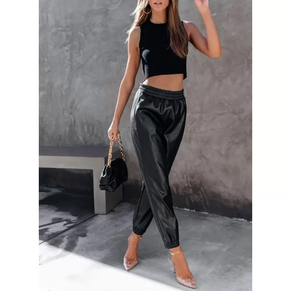Dokotoo Women Leather Jogger Pants 2023 High Waisted Trendy Baggy Leather Cargo Pants
