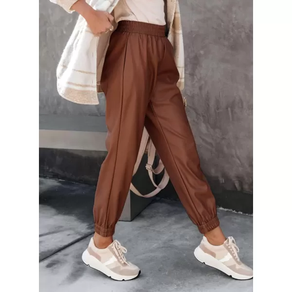 Dokotoo Women Leather Jogger Pants 2023 High Waisted Trendy Baggy Leather Cargo Pants