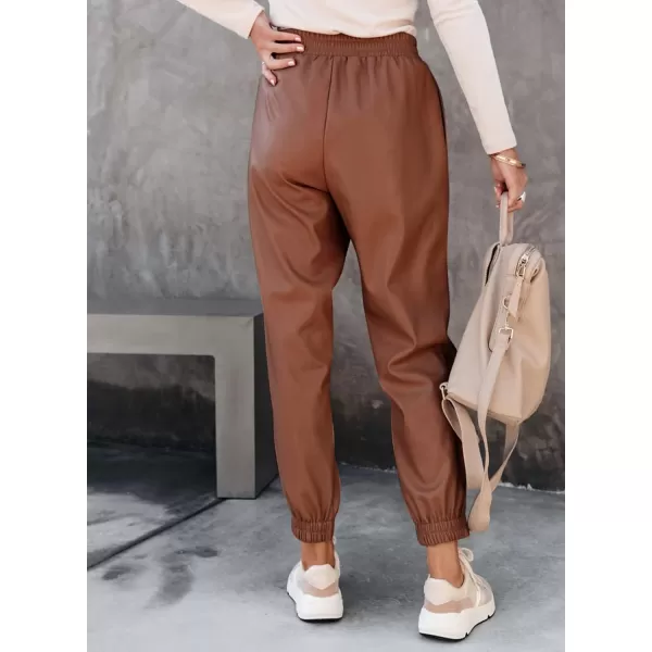 Dokotoo Women Leather Jogger Pants 2023 High Waisted Trendy Baggy Leather Cargo Pants