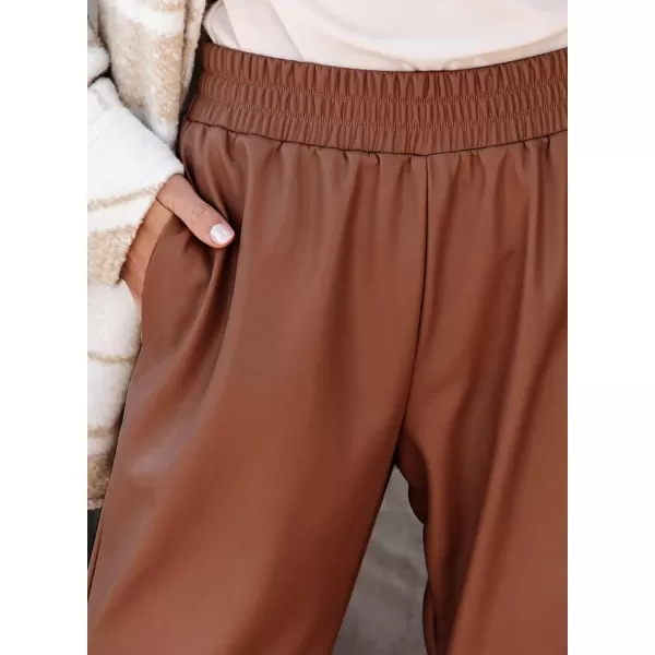 Dokotoo Women Leather Jogger Pants 2023 High Waisted Trendy Baggy Leather Cargo Pants