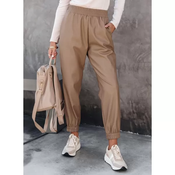 Dokotoo Women Leather Jogger Pants 2023 High Waisted Trendy Baggy Leather Cargo Pants