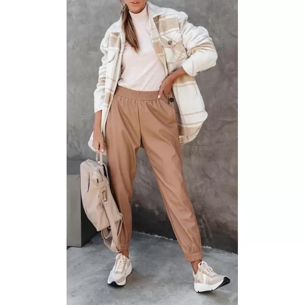Dokotoo Women Leather Jogger Pants 2023 High Waisted Trendy Baggy Leather Cargo Pants