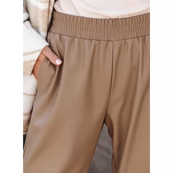 Dokotoo Women Leather Jogger Pants 2023 High Waisted Trendy Baggy Leather Cargo Pants