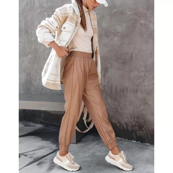 Dokotoo Women Leather Jogger Pants 2023 High Waisted Trendy Baggy Leather Cargo Pants