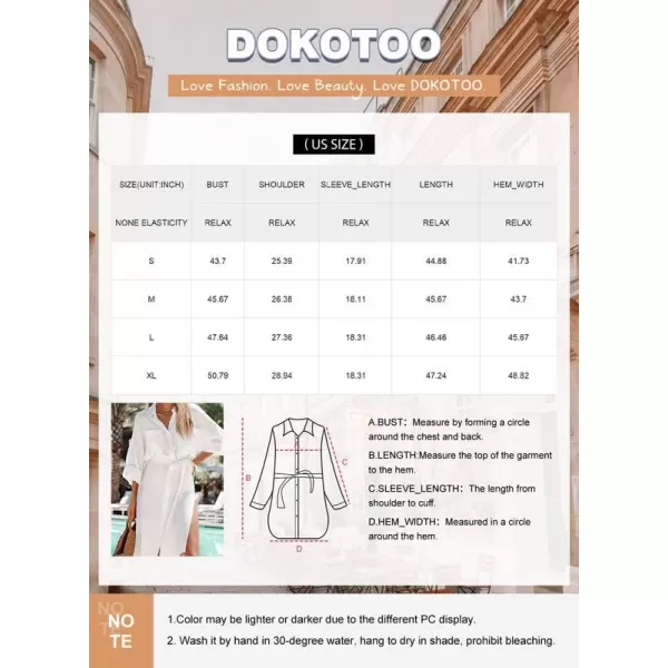 Dokotoo Womens 2023 Button Down Long Sleeve Side Split Beach Cover Ups Shirt Dress with Pockets