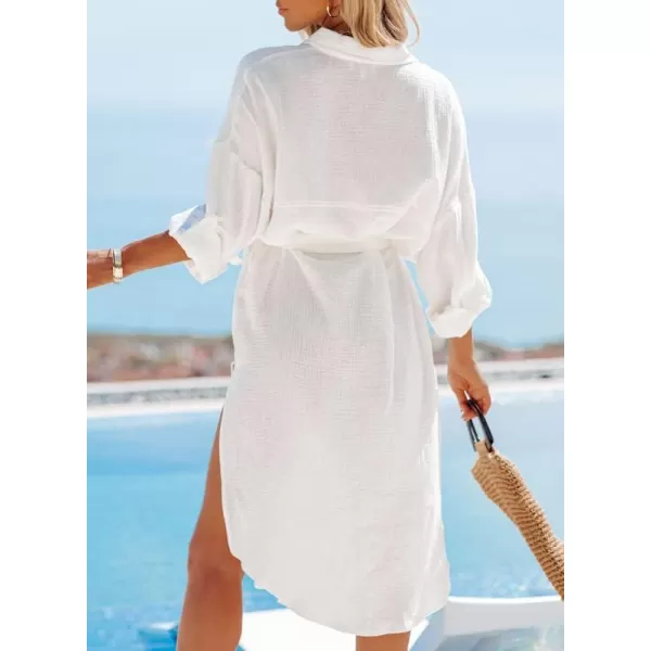 Dokotoo Womens 2023 Button Down Long Sleeve Side Split Beach Cover Ups Shirt Dress with Pockets