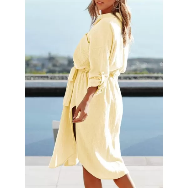 Dokotoo Womens 2023 Button Down Long Sleeve Side Split Beach Cover Ups Shirt Dress with Pockets