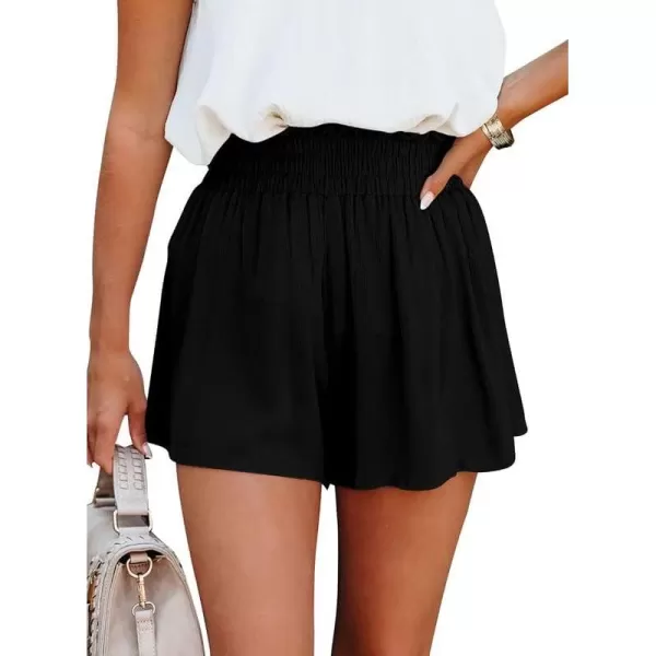 Dokotoo Womens 2023 Casual Summer Ruffle Elastic High Waisted Smocked Shorts Pants
