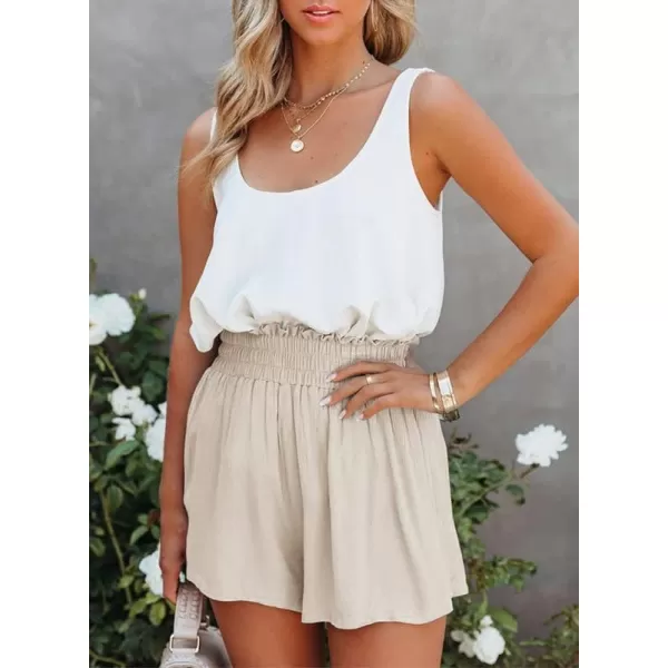 Dokotoo Womens 2023 Casual Summer Ruffle Elastic High Waisted Smocked Shorts Pants