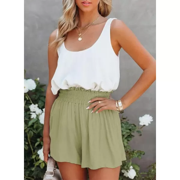 Dokotoo Womens 2023 Casual Summer Ruffle Elastic High Waisted Smocked Shorts Pants