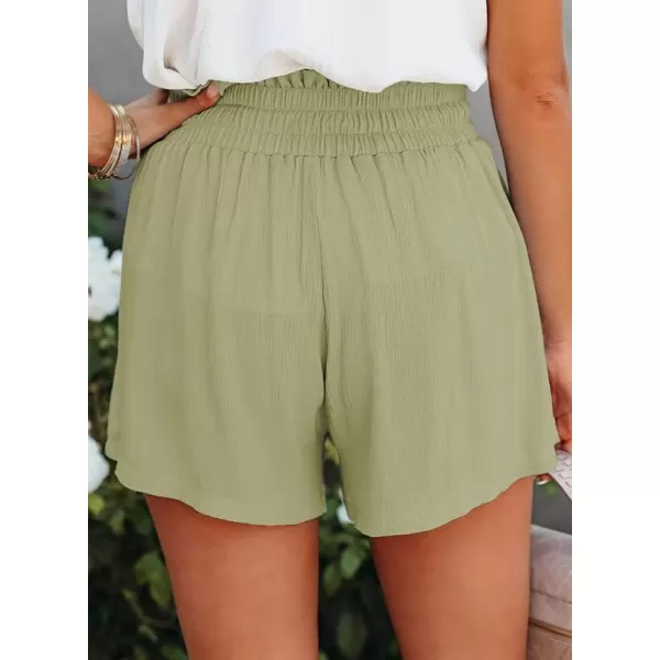 Dokotoo Womens 2023 Casual Summer Ruffle Elastic High Waisted Smocked Shorts Pants