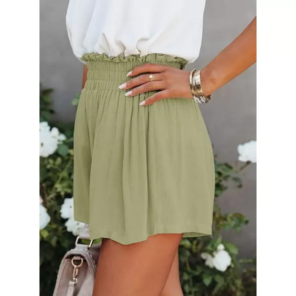 Dokotoo Womens 2023 Casual Summer Ruffle Elastic High Waisted Smocked Shorts Pants