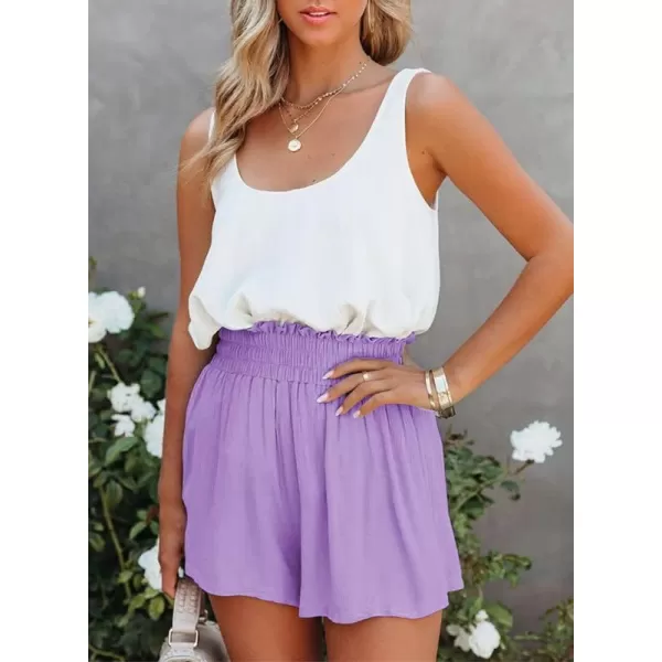 Dokotoo Womens 2023 Casual Summer Ruffle Elastic High Waisted Smocked Shorts Pants