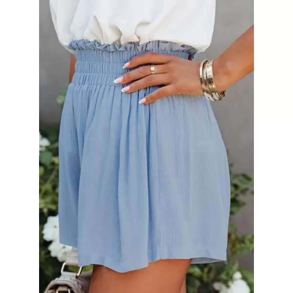 Dokotoo Womens 2023 Casual Summer Ruffle Elastic High Waisted Smocked Shorts Pants